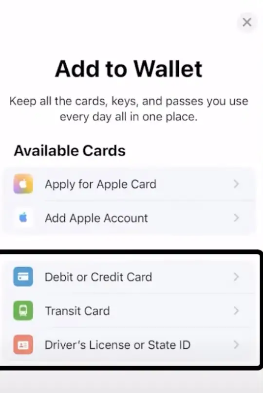 Choose Card Type